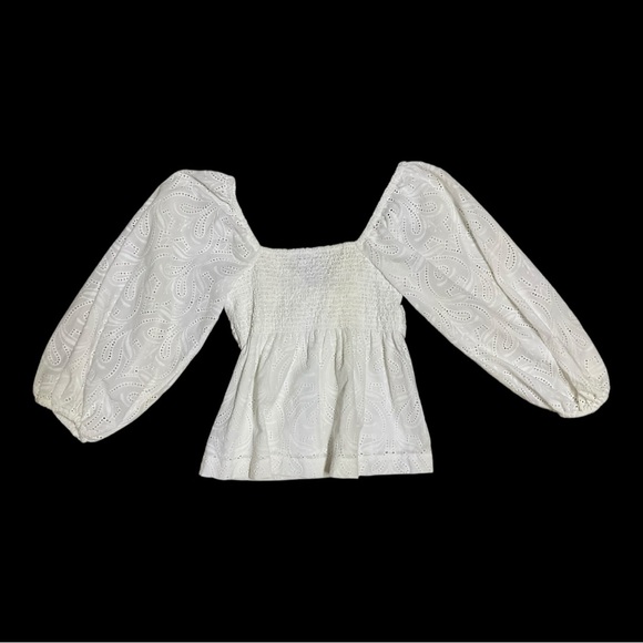 🤍 Banana‎ Republic White Eyelet Puff Sleeve Peplum Blouse | NWT | M - Picture 2 of 5